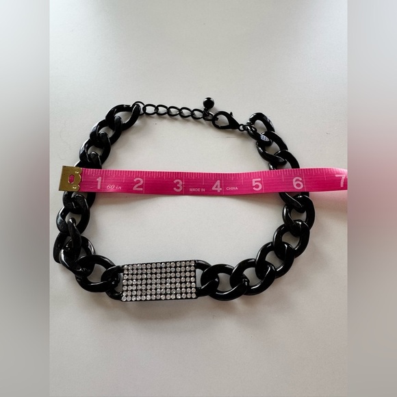Black Chain Necklace with Rhinestone Accent - Picture 4 of 4